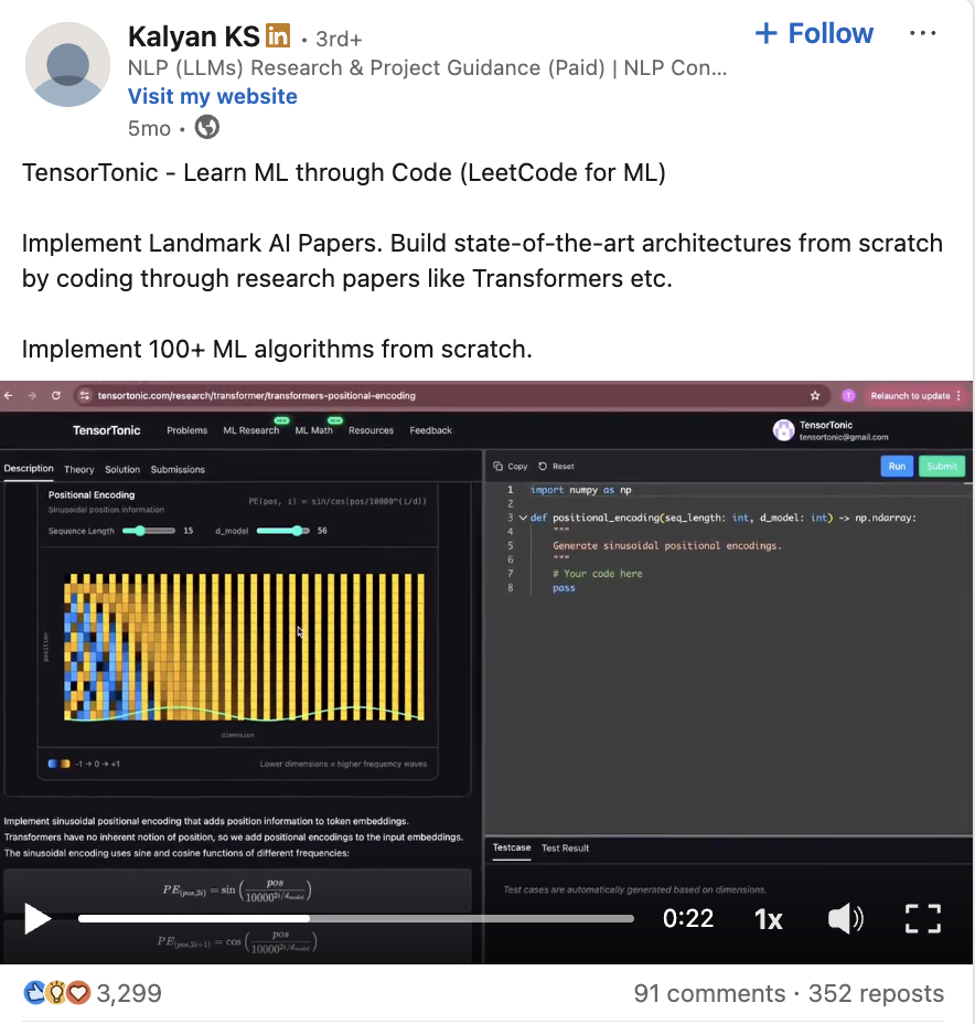 Kalyan KS on LinkedIn: Learn ML through code, LeetCode for ML