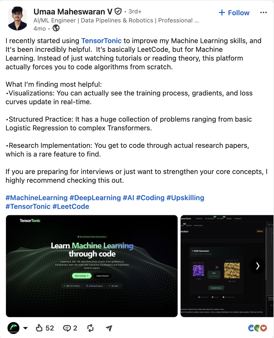 Umaa Maheswaran on LinkedIn: basically LeetCode but for Machine Learning